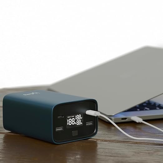 Lifelong 100W 27000 mAh 4-in-1 Fast Charging Laptop Power Bank with 2 Type C PD Output Ports & 2 USB Output Ports Compatible with Laptop, Android Smartphones, iPhones, iPad, Tablet (Metallic Blue)