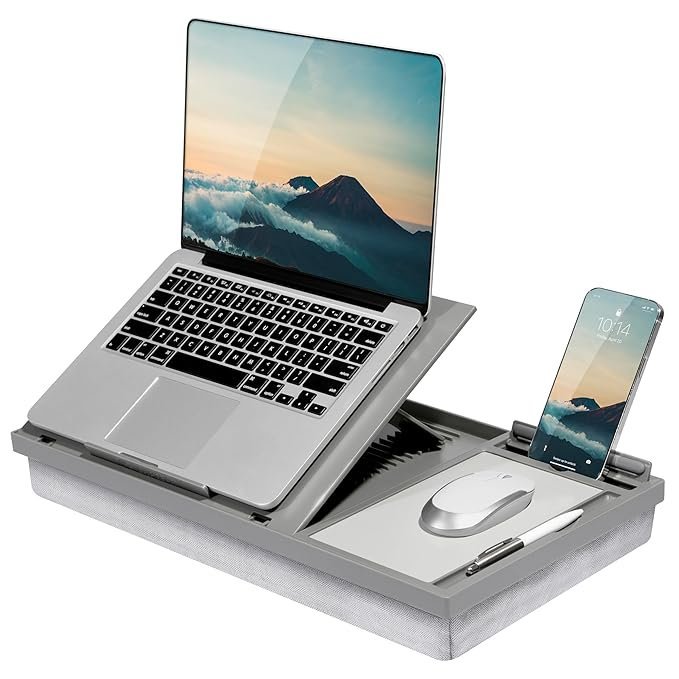 LAPGEAR Ergo Pro Lap Desk with 20 Adjustable Angles, Mouse Pad, and Phone Holder - Gray - Fits up to 15.6 Inch Laptops and Most Tablets - Style No. 49405